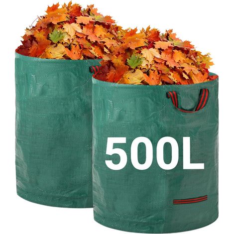Robuste Gartensäcke – 2 Wiederverwendbare Gartensäcke À 500 L Mit Tragegriffen – Industriegewebe Für Laubabfälle – Wasserdichte Gartensäcke