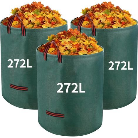 3 X 272 L Grüne Gartenabfallsäcke, Faltbar Und Tragbar, Große Säcke Geeignet Für Laub, Rasenschnitt Und Gartenabfälle