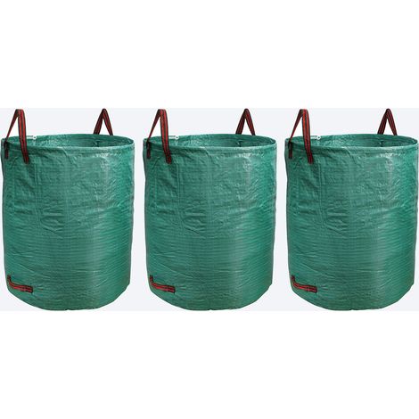 500l 3er-pack Gartensäcke, Wiederverwendbar, Aus Polypropylen-beschichtetem Gewebe – Grün