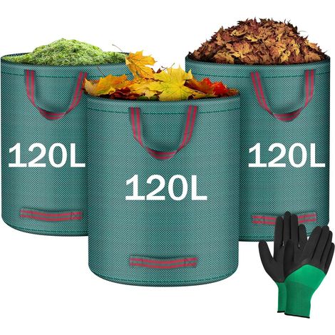 3 X 120-liter-gartensäcke, Gartenabfallsäcke, Robuste Pp-abfallsäcke Mit Griffen, Faltbar Und Wiederverwendbar