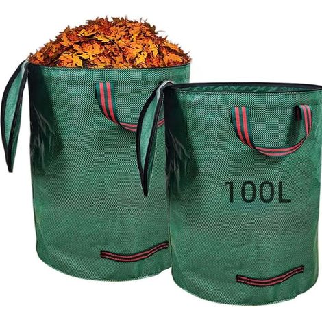 Set Aus 2 Wiederverwendbaren Gartensäcken Mit Deckel, 100 Liter Fassungsvermögen, Mit 4 Tragegriffen, Aus Robustem Polypropylengewebe, Wasserdicht Und Faltbar Für Laub, Grasschnitt, Grünschnitt Und Ga