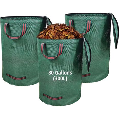 Set Mit 3 Selbsttragenden, Robusten Und Wasserdichten Gartenabfallsäcken (300 L) Mit Deckel Und Griffen. Geeignet Für Laub, Grasschnitt, Heckenschnitt Und Grünabfälle. Faltbar Und Wiederverwendbar.