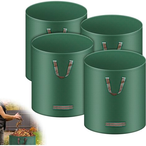 4 Reißfeste Gartensäcke, 272 L, Freistehend, Mit Griffen, Wasserdicht, Faltbar Und Wiederverwendbar, 150 G/m²