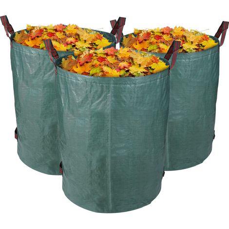 Set Mit 3 Gartensäcken À 272 Liter, Faltbar Und Wiederverwendbar, Stabil, Uv-beständig, Für Laub Und Gartenabfälle.