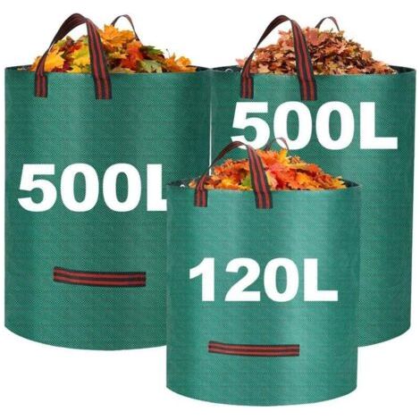 Barkbusters Hochleistungs-gartenabfallsäcke Mit Griffen, Große Wiederverwendbare Und Wasserdichte Gartensäcke Für Gartenabfälle, Pflanzenreste, Gras Und Laub (500 Liter, 120 Liter)