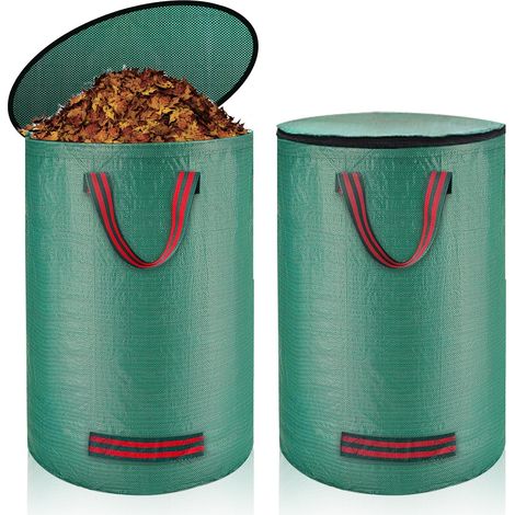 Set Mit 2 Gartenabfallsäcken À 120 L – Wasserdicht, Faltbar Und Wiederverwendbar Mit Deckel – Ideal Für Gras Und Laub