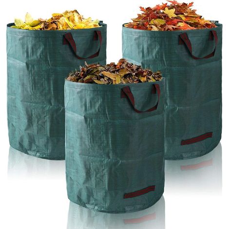 Qazqa Gartensäcke, 3 X 272 L Robuste Gartenabfallsäcke, Grüne Gartenabfallsäcke Mit Griffen, Wiederverwendbare Und Faltbare Gartenabfallsäcke Zur Abfallsammlung