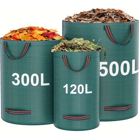 Set Mit 3 Wiederverwendbaren Gartenabfallsäcken: Säcke Für Unkraut, Zweige Und Laub (500l + 300l + 120l)