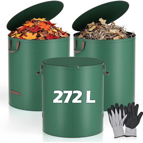 Gartensack, 3 X 272 Liter Grünschnittsäcke Mit Deckel Und Gartenhandschuhen