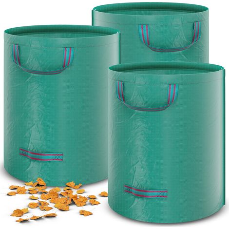 Gartensack, 3 Gartenabfallsäcke, Freistehender Laubsack 272 L, Mit Doppeltem Boden Und Zusätzlichem Nähgarn, Stabilisiert, Wasserdicht, Uv-beständig, Robustes Polypropylengewebe (pp) 150 G/m² 390 G