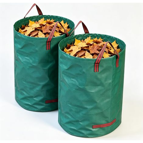Set Mit 2 X 272-liter-gartenabfallsäcken, Gartensäcken Mit Tragegriffen, Grün, Faltbar, Groß, Robust Und In Sich Geschlossen, Strapazierfähige Gartensäcke Für Gras Und Laub