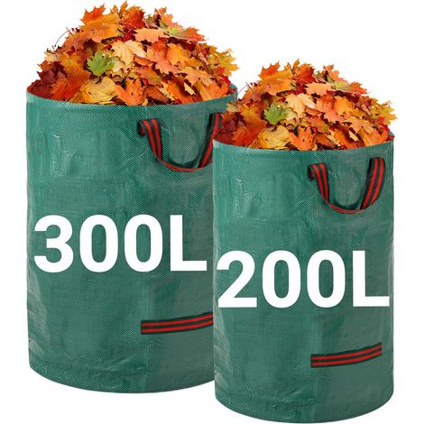 Gartenabfallsack, 200 L + 300 L, Wiederverwendbar, Mit Tragegriffen, Robustes Gewebe Für Laub Und Gartenabfälle, Renovierung