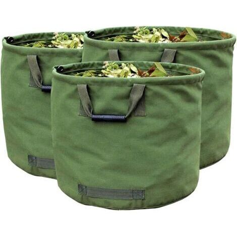3 Extra Robuste 125-liter-gartensäcke Mit Griffen (h 45,7 Cm, D 55,8 Cm), Grüne Laubsammelsäcke Aus Militär-canvas