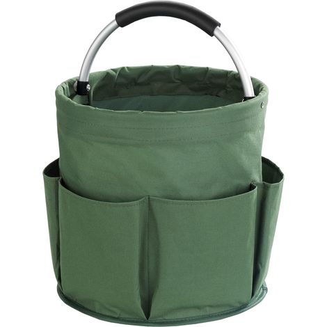Grüner Universal-reinigungskorb – 16 Liter Hauptfach Mit 6 Taschen – Faltbar Und Wasserdicht – Für Garten Und Haushalt – Ø 28 X 26,5 Cm