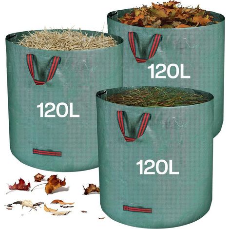 Robuste Gartenabfallsäcke, 3er-set Faltbare Und Wiederverwendbare Pflanzensäcke, Strapazierfähiges Polypropylen, 120 L, Komfortable Griffe