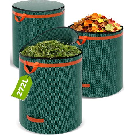 3 Stück Grünschnittsäcke 272 L Mit Deckel, Gartenabfallsäcke Für Gras, Rasen Und Laub, Strapazierfähig Und Robust