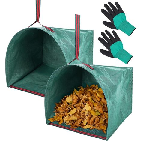 Schwarzer Und Grüner Gartenmüllsack 765643cm 2 Stück 200l Mit Handschuhen, Polypropylen-laubsack Geeignet Für Rasen, Hecken Und Stalllaub