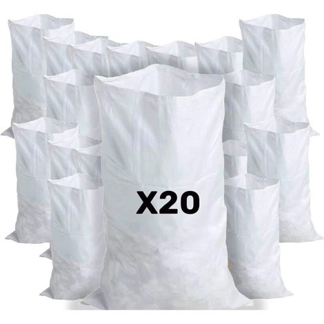 20 Weiße, Gewebte Polypropylen-baustellenabfallsäcke, Robust Und Wiederverwendbar, 55 × 95 Cm, 55 Kg Fassungsvermögen, Für Bauschutt, Sand, Erde, Kies, Gartenabfälle Und Bauschutt