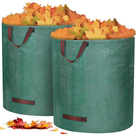Groofoo Gartenabfallsäcke, 2 X 272 L Freistehende Gartensäcke, Große Säcke Mit Griffen, Wasserdicht, Faltbar Und Wiederverwendbar, Gartenabfallsäcke, Pflanzensäcke