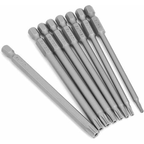 8-teilig 1/4 Zoll lange magnetische Torx-Schraubendreher-Bits mit Sternkopf – 100 mm lang – 6-kant – Torx-Elektrowerkzeug-Set (8-teilig, 100 mm)