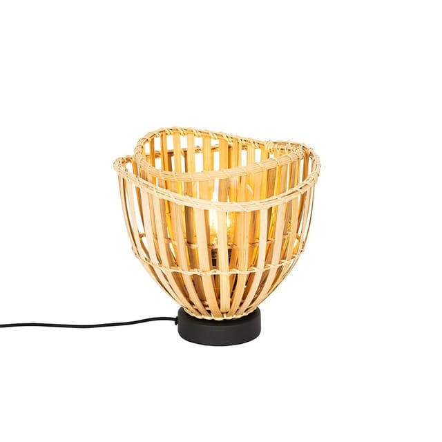 Qazqa - Orientalische Tischlampe schwarz mit natürlichem Bambus - Pua