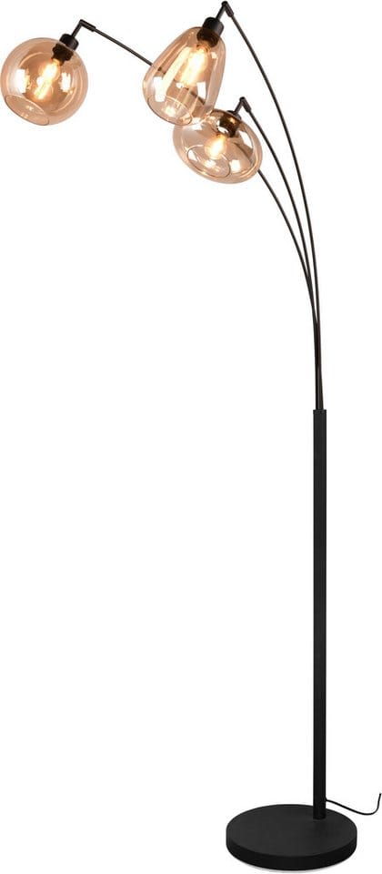 Große Stehleuchte lumina mit 3 Glas Lampenschirmen amberfarbig, h: 200cm