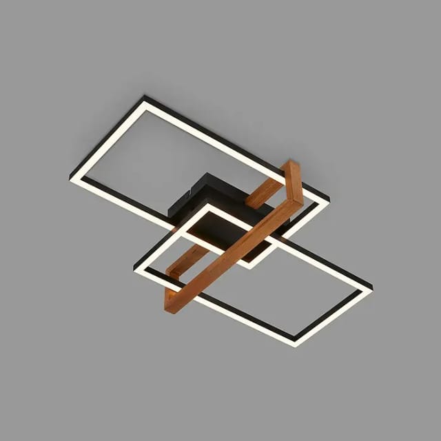 Led ceiling light, black, with wood, LED/33W