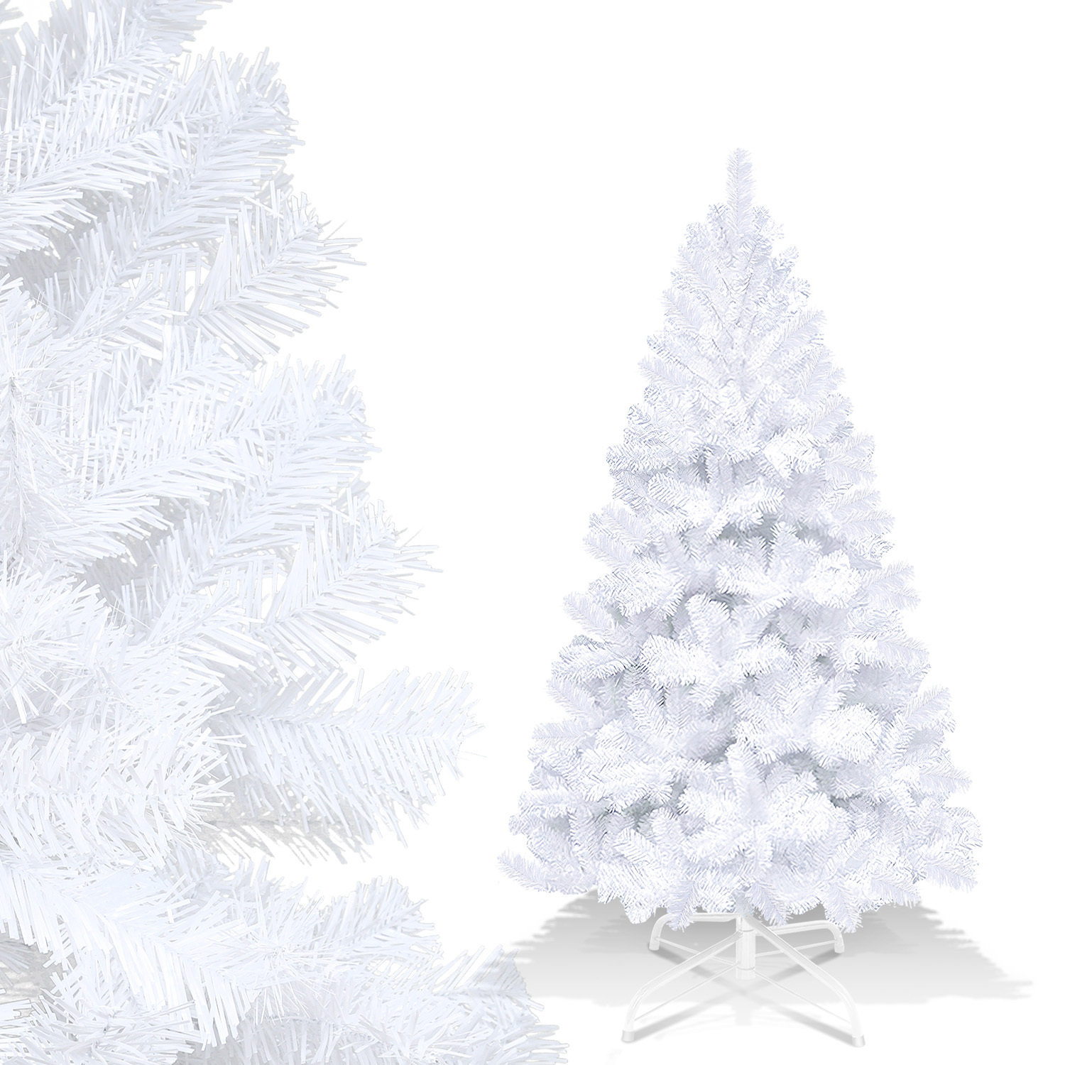 Randaco 150cm Künstlicher Weihnachtsbaum Mit 400 Spitzen Pvc, Tannenbaum Mit Ständer, Christbaum Kunstbaum Weiß