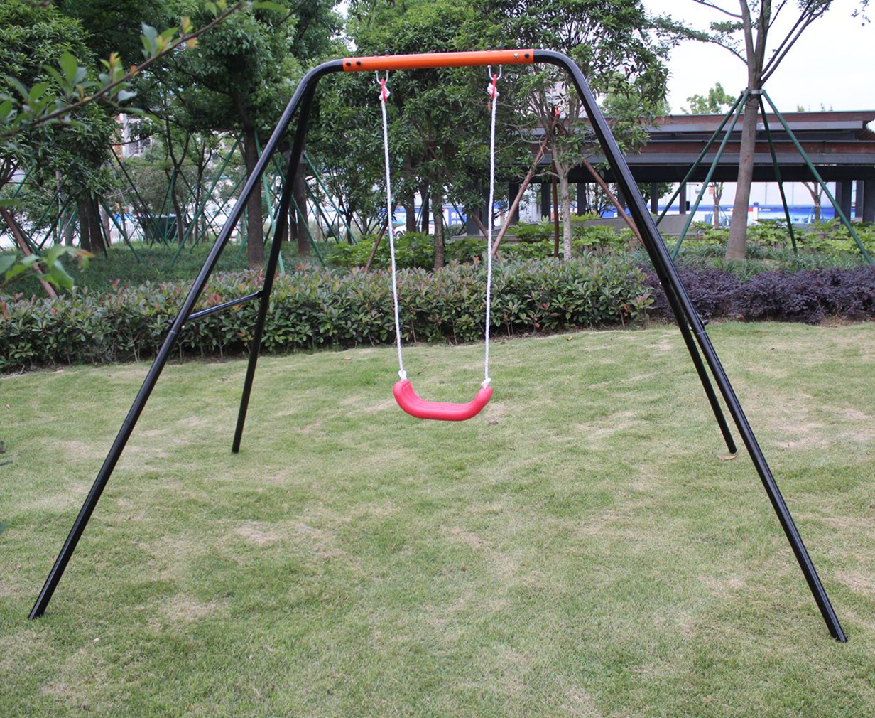 Einzelschaukel Aus Metall Und Kunststoff (248 X 185 X 185 Cm), Robuster Stahlrahmen, Für Garten Und Balkon, Schwarz Rot