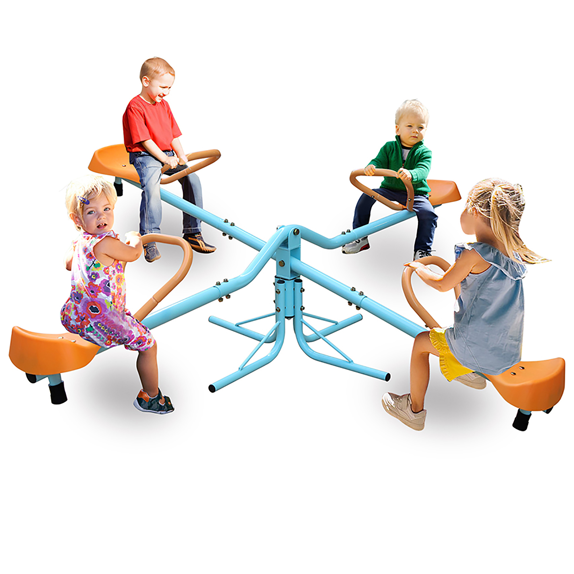 Redom Wippe, 182.88 Cm, Für 4 Kinder, Rutschhemmende Sitzflächen, Eisen Und Kunststoff, Blau Orange