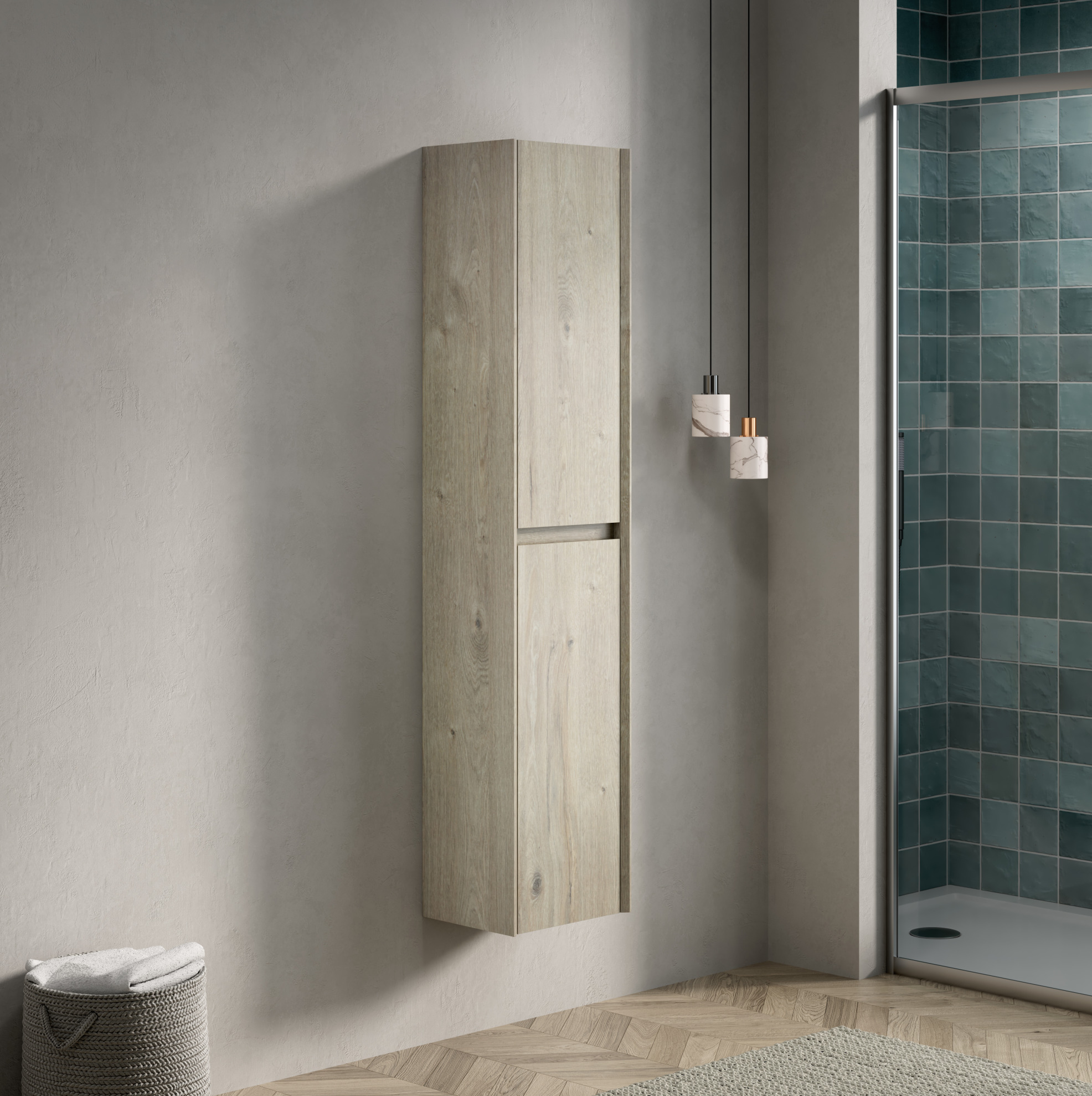 Badezimmerschrank 148x34.5x17 Cm, 2 Türen, Verstellbare Innenböden, Sperrholz, Off White