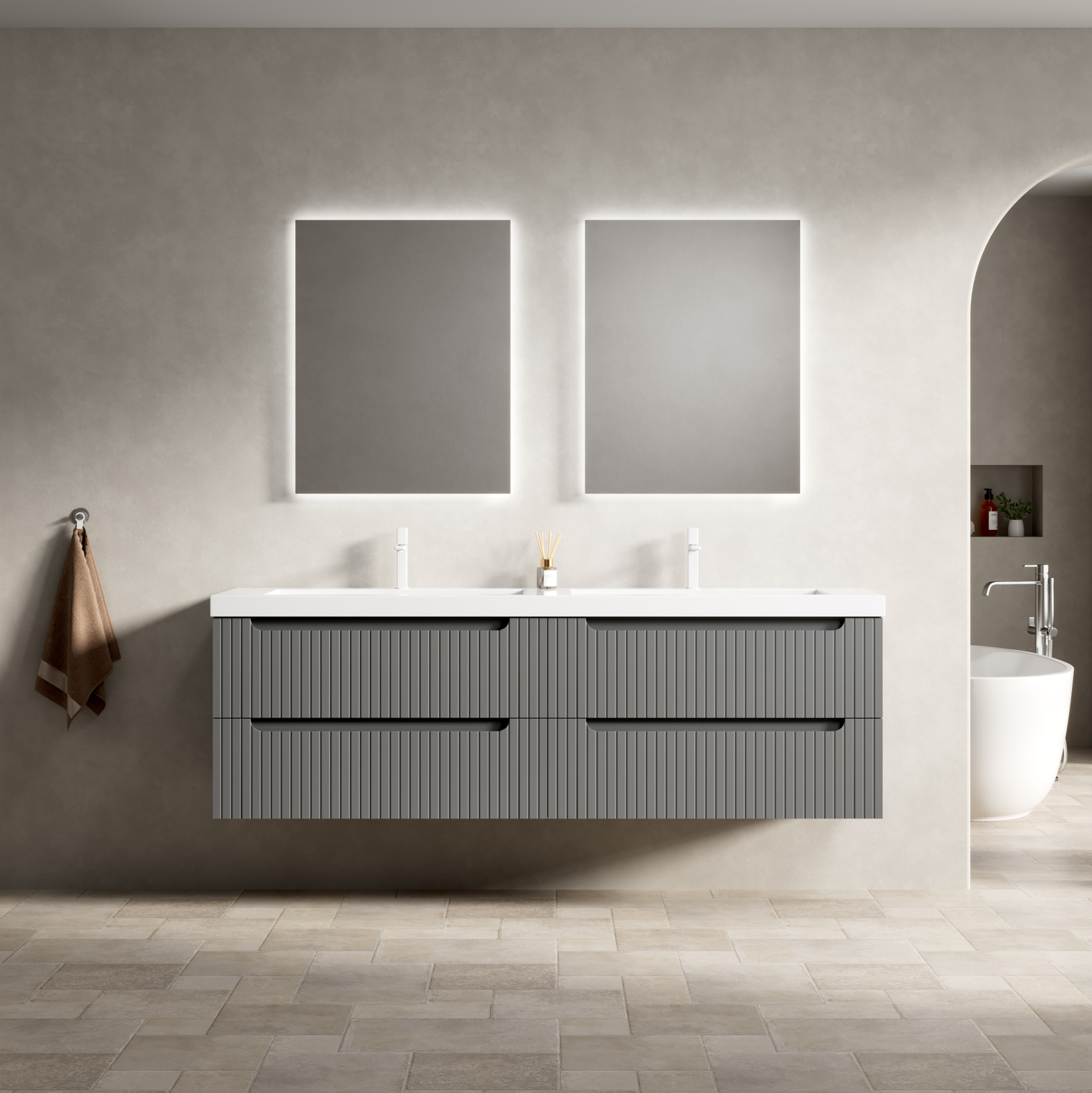 Bad-waschtisch Mit Integrierten Unterbauspülen, Soft-close-schubladen, Resin, Dunkelgrau
