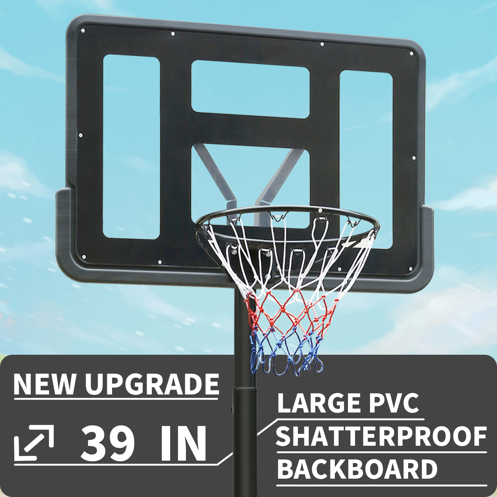 Basketballkorb (115x77.5x20.5 Cm), Höhenverstellbar, Mit Stabilem Dreiecksstützsystem, Nylon Und Stahl, Schwarz