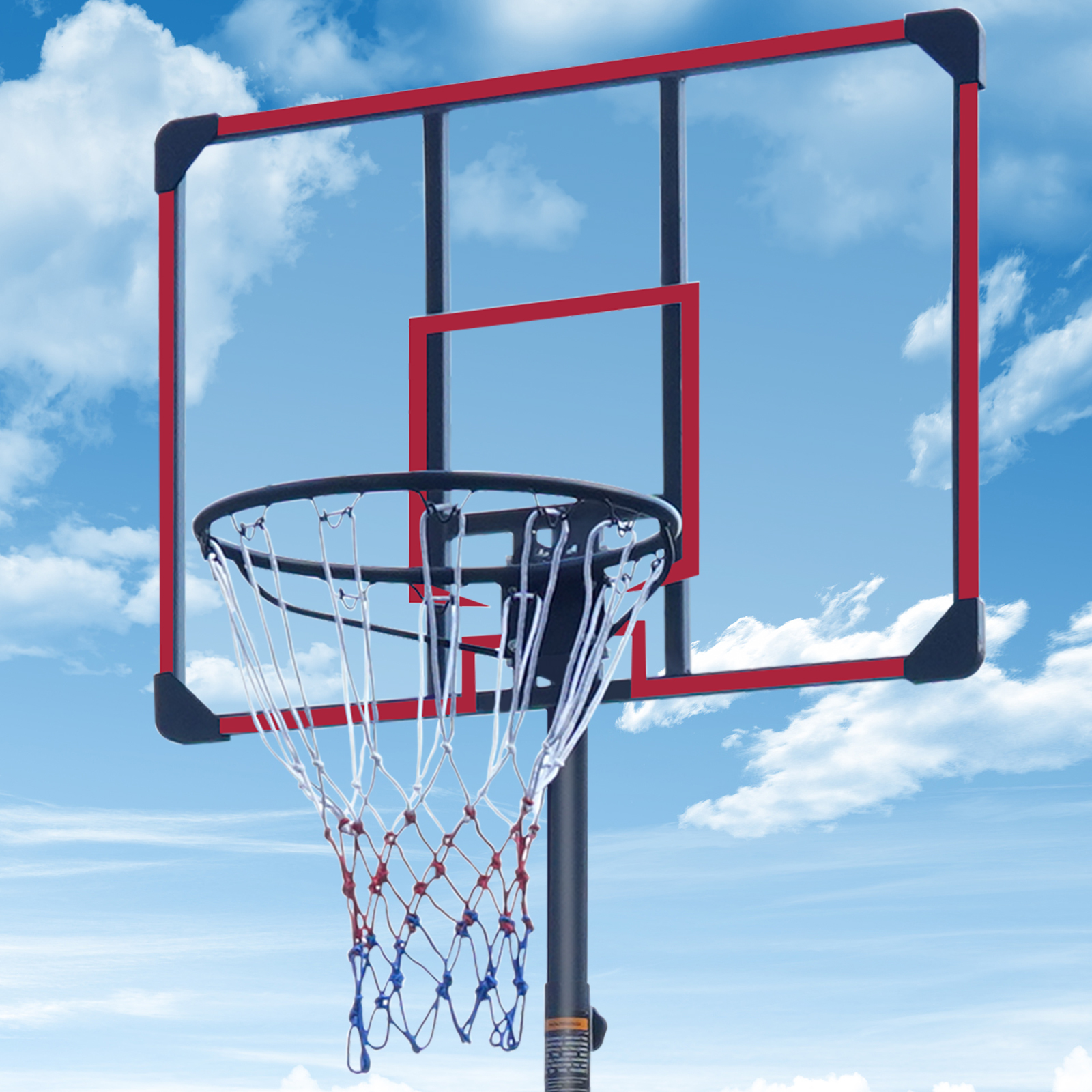 Basketballständer (84.0x62.5x18.0 Cm), Höhenverstellbar, Mit Rollen, Stahl Und Kunststoff, Schwarz Rot