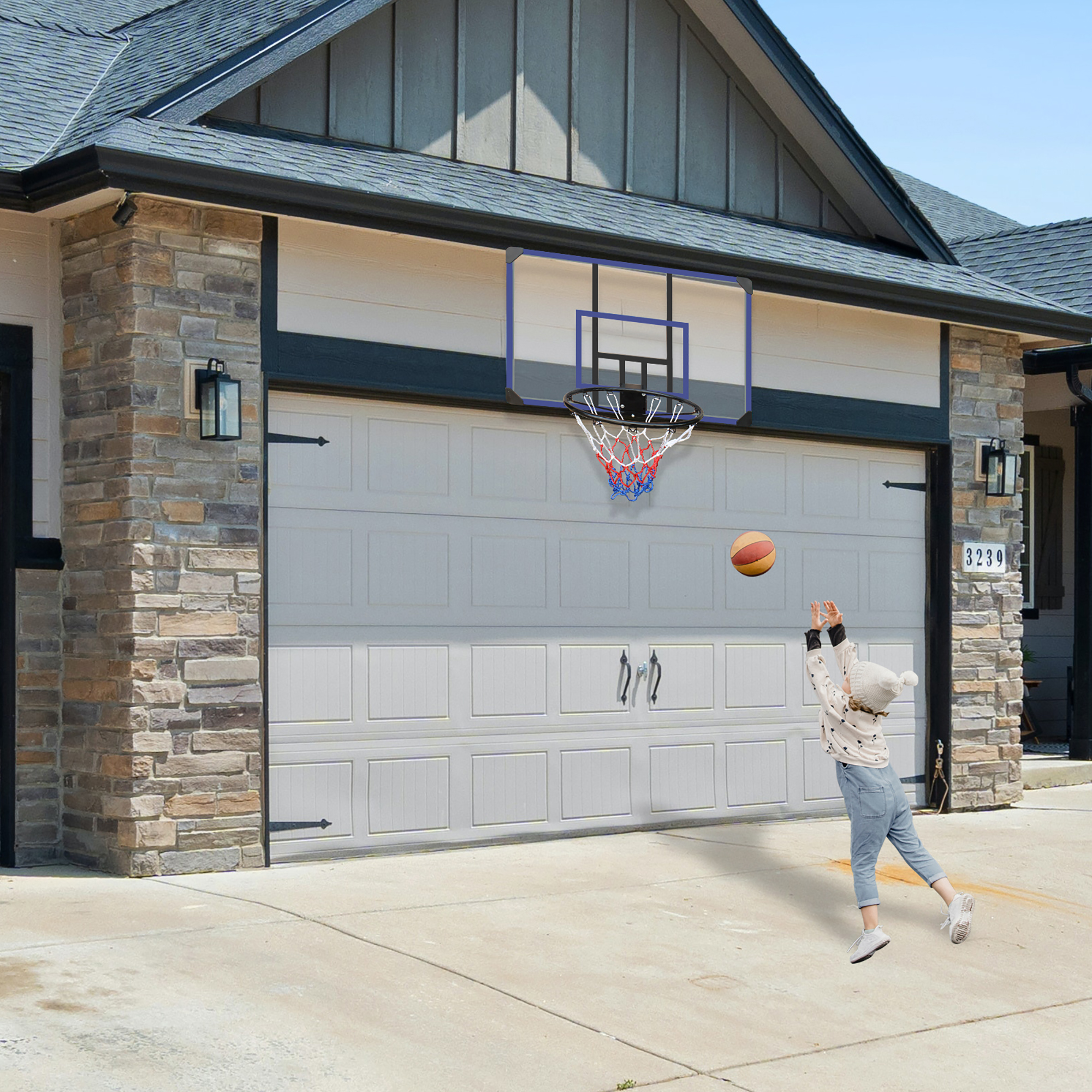 Wandmontierter Basketballkorb (116.0x75.0x9.0 Cm), Robust, Mit Glattem Rand, Pe Rattan, Eisen, Schwarz Blau