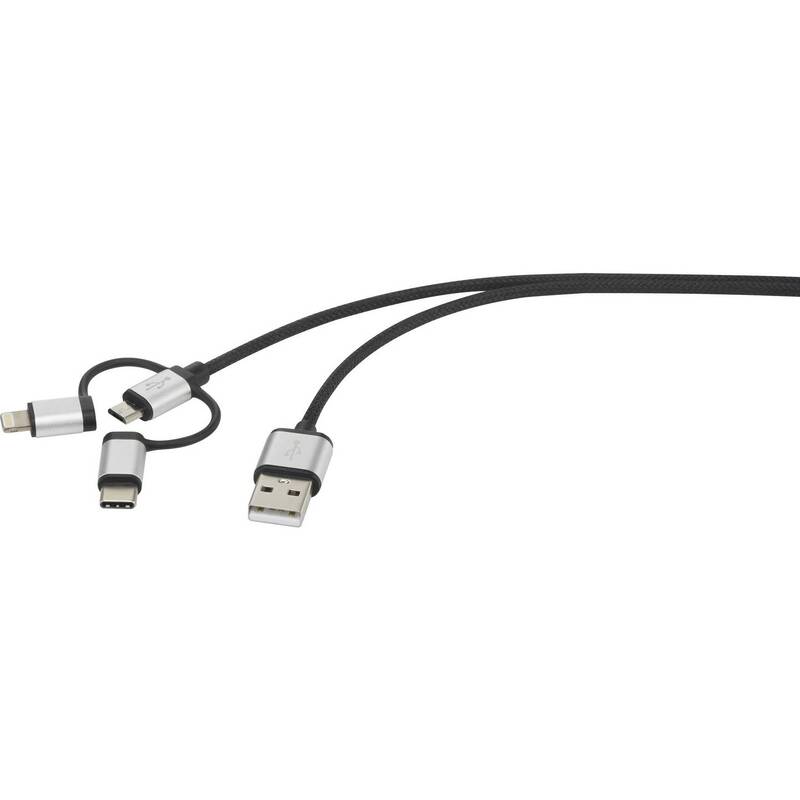 [neuwertig] B-ware Renkforce Usb-kabel 3-in-1 Usb-a Usb-c Micro-b Apple Lightning 3m Dunkelgrau
