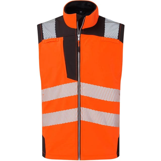 Hi-Vis ärmellose Softshelljacke (3 Schichten) Orange/Schwarz s