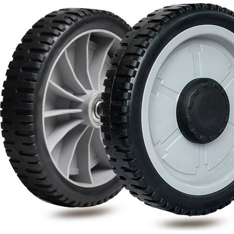 Der 198-mm-rasenmäher Ist Mit Rädern Mit Einem Durchmesser Von 19842 Mm Und Einer Nabenbohrung Von 12,7 Mm, Verschleißfesten Gummireifen Und Einer Leisen Konstruktion Ausgestattet.