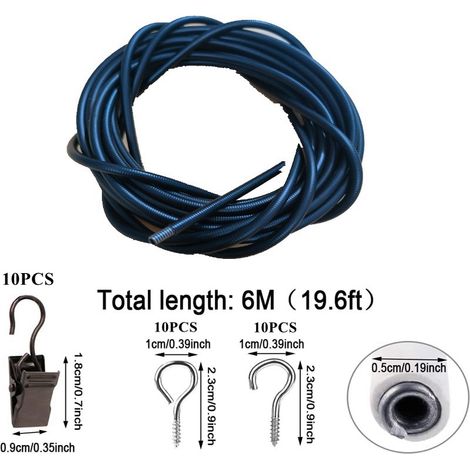 Gardinenzubehör: 6 Meter Schwarze Federschnur, 10 Ösen, 10 Fragezeichen-clips, 10 Schwarze Stahlclips (10er-packung).
