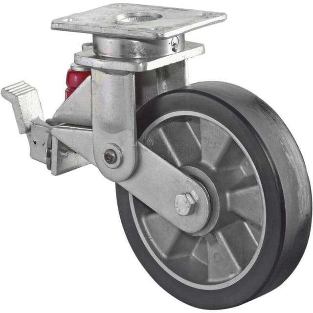 Bs gefederte Schwerlastrolle T120, Lenkrolle Festst., Rad-Ø 125 mm, Tragk. 250 kg, Kugellager, Lauffl. Guss-Polyurethan, Radk. Aluminium, Platte