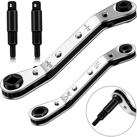 Ratschenschlüssel Für Klimaanlagenventile, Kältetechnik-servicewerkzeug 3/16" Bis 3/8" Und 5/16" X 1/4", Mit 2 Sechskant-adapterbits, Reparaturwerkzeug Für Kälteanlagen Und Mehr