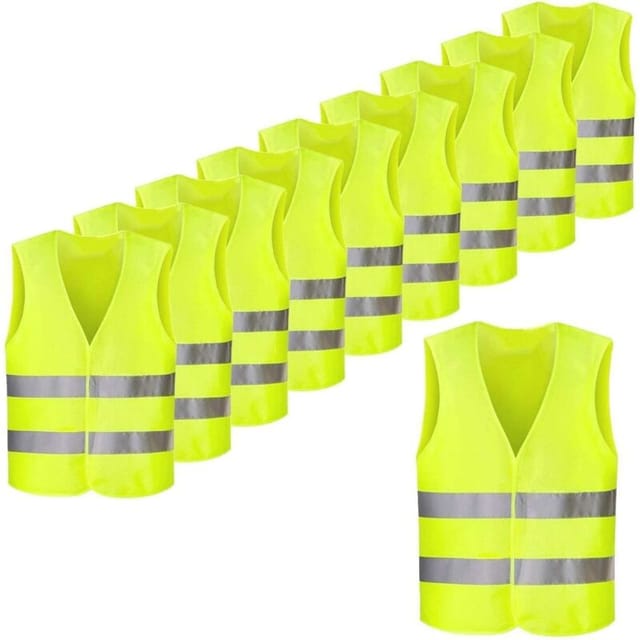10er-Pack reflektierende Sicherheitswesten, hohe Sichtbarkeit, gelb fluoreszierend für Radfahrer, Autofahrer, Läufer, Müllmänner usw., 56 x 68 cm