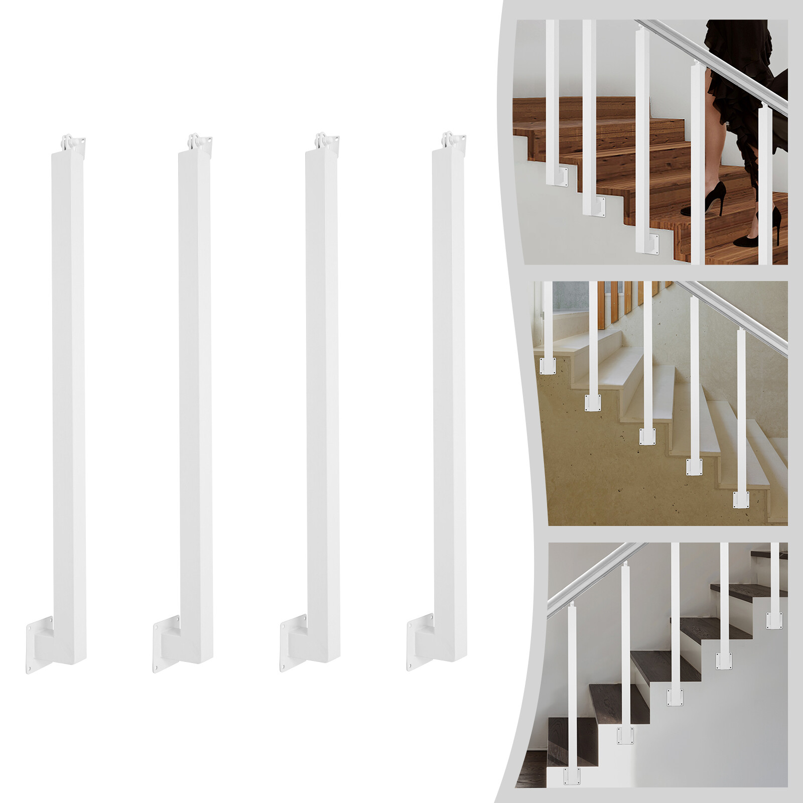 4 Stück Quadratische Treppenpfosten, 90 Cm – Metallbaluster, Um 43° Verstellbar Die Eisenpfosten Eignen Sich Für Terrassen, Balkone, Treppen Sowie Für Die Innen- Und Außendekoration.