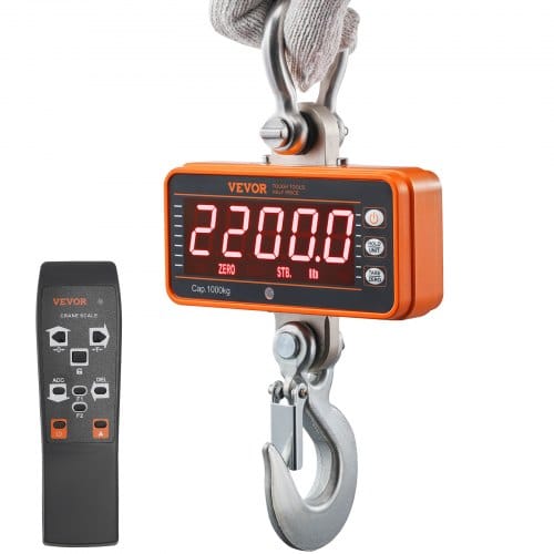 VEVOR Digitale Hängewaage 9 bis 1000kg Kranwaage lbs/kg/N Zugwaage 0,2kg Genauigkeit Wildwaage Industriewaage LED-Display Hängende Waage Mini