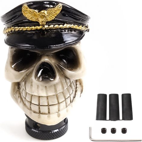 Totenkopf-förmiger Schaltknauf Für Fahrzeugtuning, Kreativer Und Personalisierter Schaltknauf - Schwarze Polizeimütze (drei Muttern)
