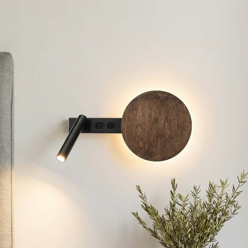 [neuwertig] B-ware Sigma Wandleuchte Hotel Mood Schwarz-braun Led Wandlampe Leuchte Metall Holz