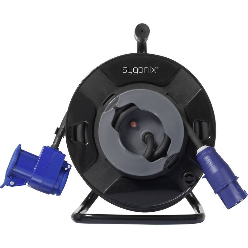 [neuwertig] B-ware Sygonix Kabeltrommel 25m Cee-cara-stecker 2 Steckdosen Ip44 Schwarz 3000w