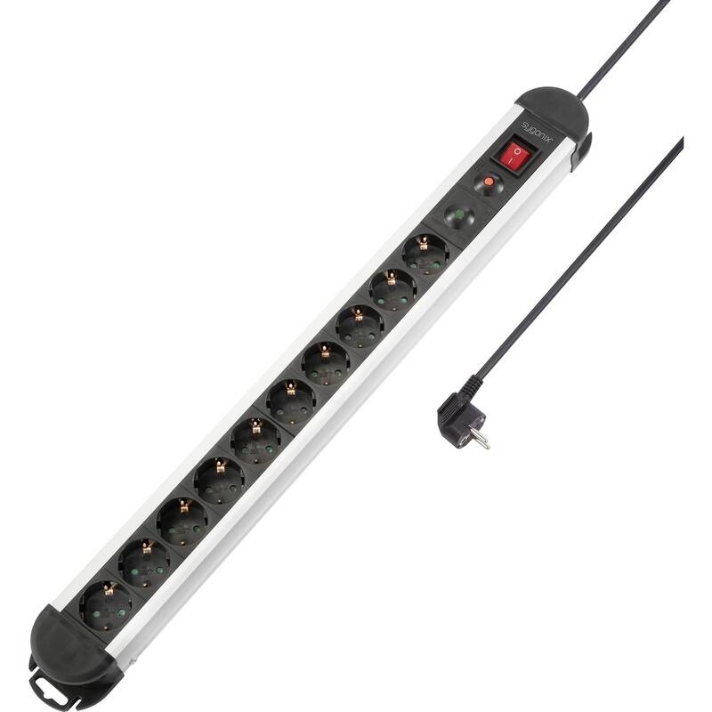 [gebraucht] B-ware Sygonix Überspannungsschutz-steckdosenleiste 10-fach Aluminium 1,5m Schwarz