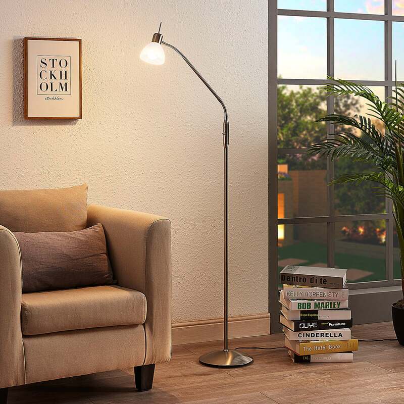 [neuwertig] B-ware Lindby Stehlampe Gwendolin Led Stehleuchte Verstellbar Glas Alabaster Nickel