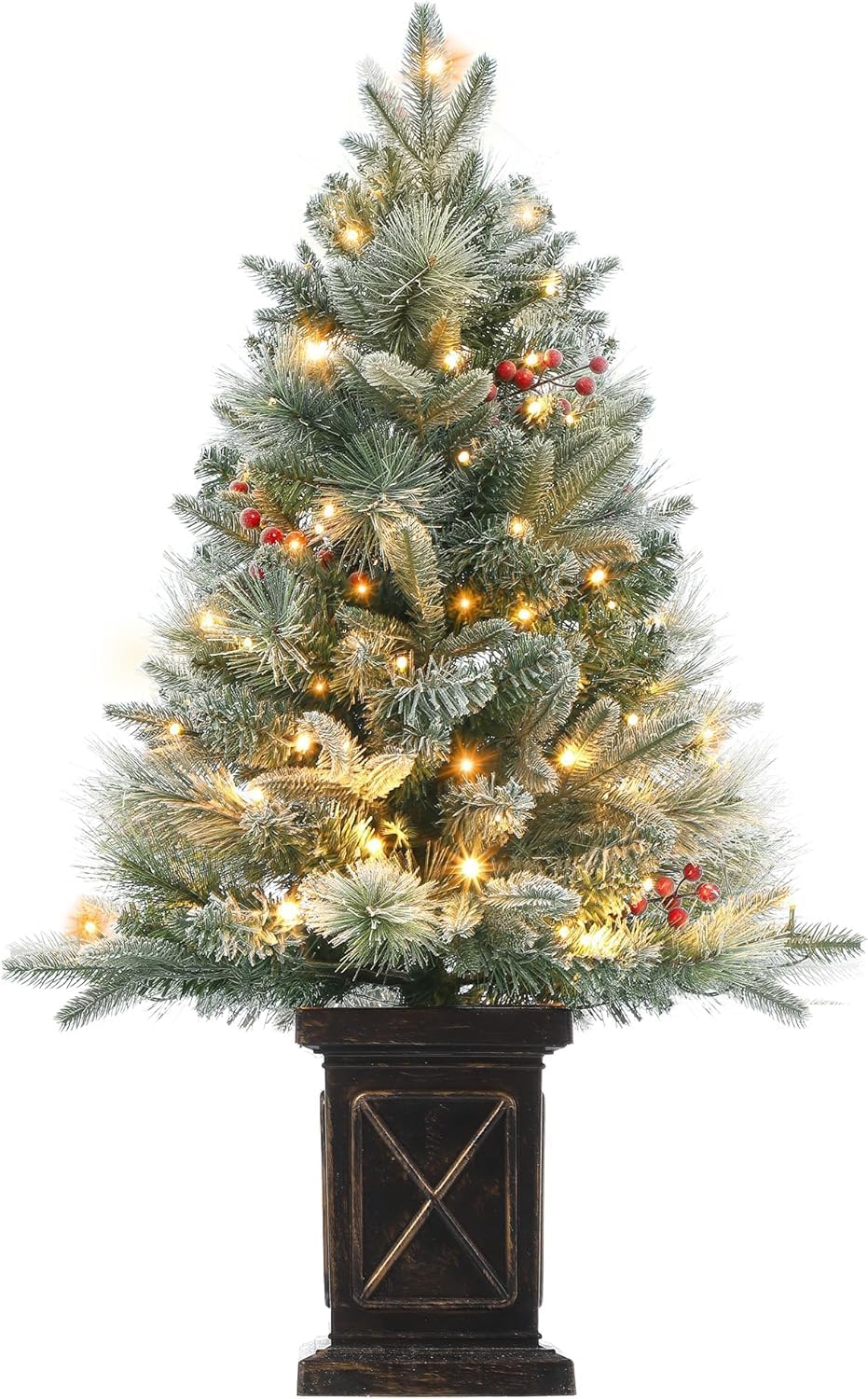 Schneebeflockter Weihnachtsbaum 90 Cm Mit Beleuchtung (78 Leds), Künstlicher Tannenbaum Mit Retro-topfbasis, Deko Für Eingang & Büro